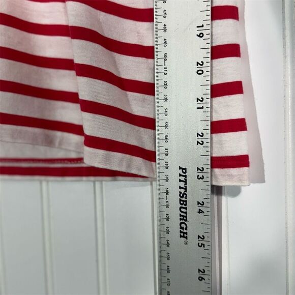 Ralph Lauren Red White Striped V-Neck T-Shirt Medium Classic Polo Pony Logo - Picture 5 of 7